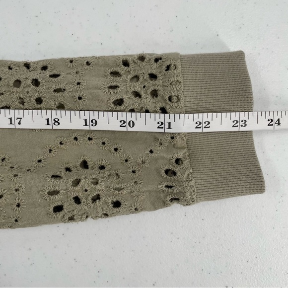 Diane Gilman DG2 Sage Green Denim Lightweight Eyelet Sleeve Hooded Jean Jacket - Picture 10 of 10